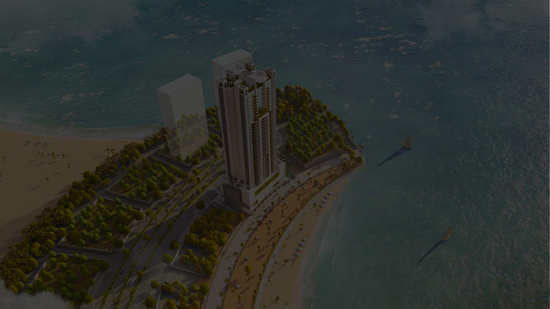 Aerial view of SAIMA HMR Waterfront location in Karachi, showcasing luxury apartments and scenic surroundings.